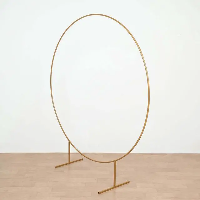 Alt view image 2 of 7 - Efavormart 6.5ft Gold Metal Circle Backdrop Stand, Large Round Balloon and Flower Arch Frame with Stable Base for Wedding Ceremonies and Grand Events