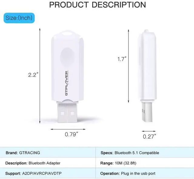 Alt view image 6 of 6 - Bluetooth 5.1 USB Adapter Wireless Audio Dongle for PC, Laptop, PS4, Switch, Headphones, for Music Gaming Chair and Recliner, Single Device Connection