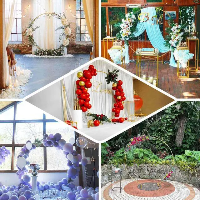 Alt view image 5 of 7 - Efavormart 5ft Gold Metal Balloon Circle, Flower Frame Backdrop Stand, Round Wedding Arch Arbor
