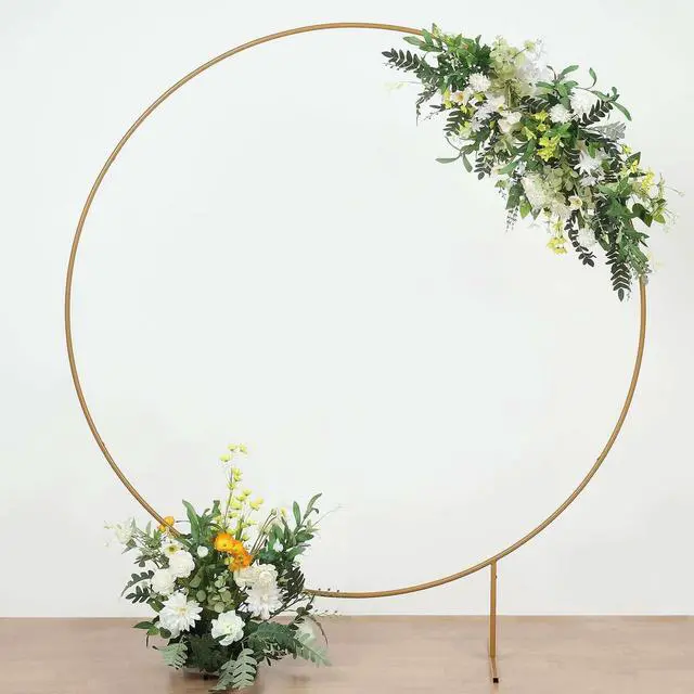 Alt view image 6 of 7 - Efavormart 6.5ft Gold Metal Circle Backdrop Stand, Large Round Balloon and Flower Arch Frame with Stable Base for Wedding Ceremonies and Grand Events