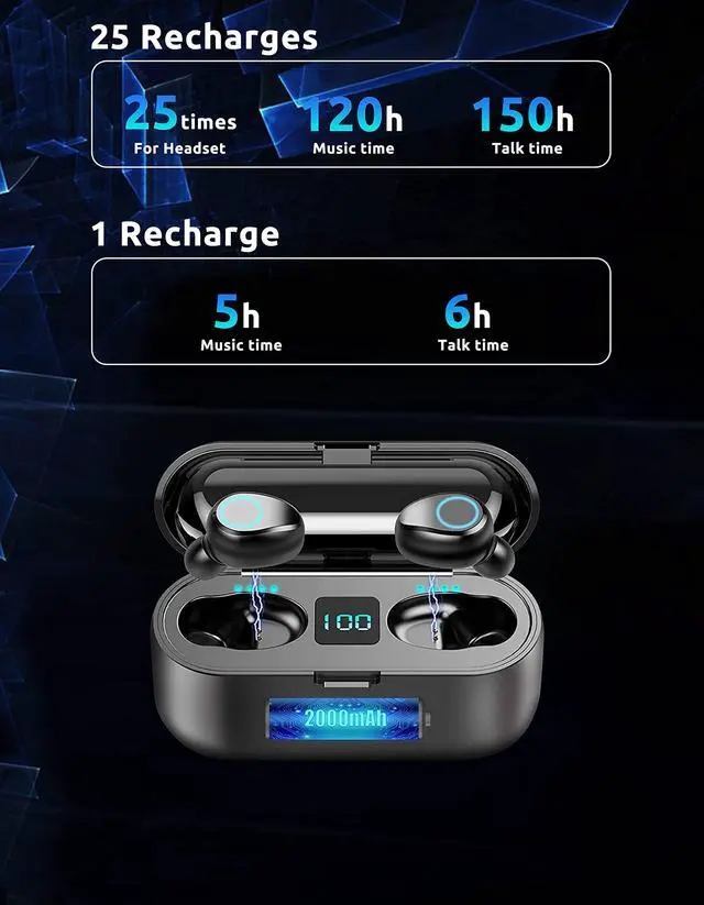 Alt view image 4 of 6 - Wireless V5.3 Bluetooth Earbuds Compatible with Motorola Moto G Stylus 5G (2022) and 2,000Mah PowerBank LED Display, Mic 8D Bass IPX7 Waterproof/Sweatproof