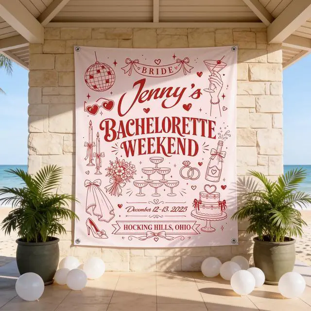 Alt view image 3 of 7 - Personalized Bachelorette Weekend Banner Backdrop Custom Name Bride To Be Disco Nashville Bach Party Photo Backdrop Bridal Shower Hen Party Girls Night Bride Tribe Last Dance Pink Decor Sign Wall Art