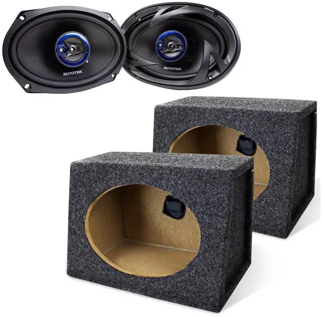 Main image of Street Machine 6x9 Coaxial Speakers, 1 Pair with QPower 2 Pack Angled Style 6x9 Car Speaker Box Enclosure - Audio Equipment for Vehicles