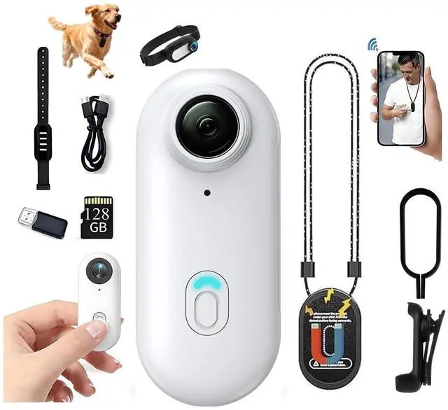 Main image of 4K HD Mini WIFI Action Camera, Thumb-Sized POV Portable Body Camera,Wearable Sport Cam,with Magnetic Lanyard,360°Rotatable Clip, Suitable for Cycling, Motorcycle, Pets, and Vlogging (4k-wht-128g)