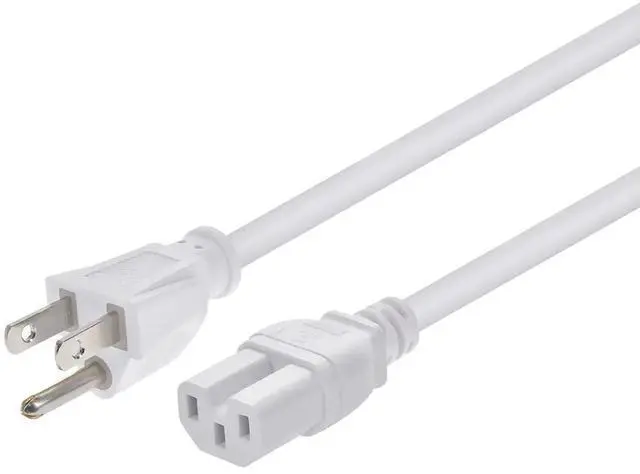 Main image of Heavy Duty Power Cord - 6 Feet - White | NEMA 5-15P to IEC 60320 C15, 14AWG, 15A, SJT, 125V, for PCs, Monitors, Scanners, and Printers
