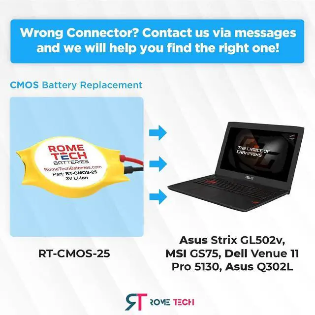 Alt view image 2 of 6 - CR1220 CMOS Battery for MSI GS75, Asus Q302L - Laptop Backup BIOS RTC 3V CR 1220 Battery with 2 Wire Long Cable Regular Connector (10-Pack)