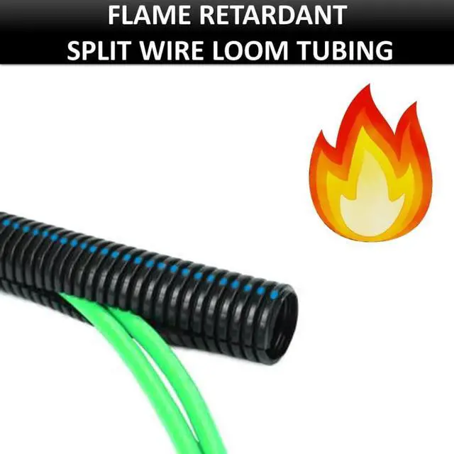 Alt view image 2 of 6 - Flame Retardant Split Wire Loom Tubing 1 Inch 300 Ft Long - Black Self-Extinguishing Wire Conduit Cover for Cords - Corrugated Tubing and Protector Durable Polypropylene