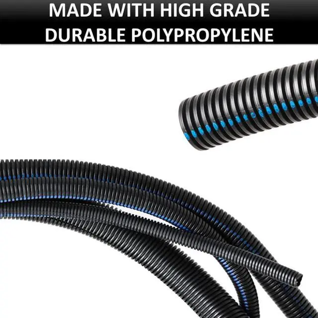 Alt view image 4 of 6 - Flame Retardant Split Wire Loom Tubing 1 Inch 300 Ft Long - Black Self-Extinguishing Wire Conduit Cover for Cords - Corrugated Tubing and Protector Durable Polypropylene