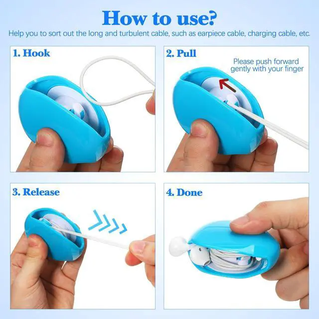 Alt view image 2 of 7 - 4pcs Automatic Cord Reel, Automatic Roll Earphone Cable Organizer Cord Winder Retractable Data Cable Storage for Headphones Home Office Use