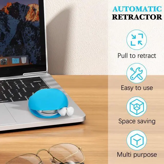 Alt view image 3 of 7 - 4pcs Automatic Cord Reel, Automatic Roll Earphone Cable Organizer Cord Winder Retractable Data Cable Storage for Headphones Home Office Use