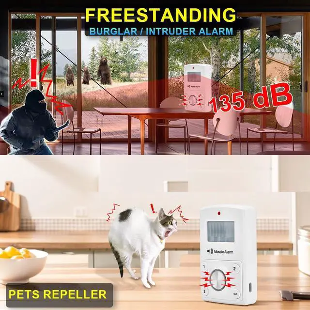 Alt view image 2 of 7 - 135dB Freestanding Keypad Motion Sensor Intruder Burglar Alarm for Indoor Home Security. Portable Battery Operated Alert for Travel, Camp. Cordless Loud Sound PIR Motion Detector Garage Shed Siren