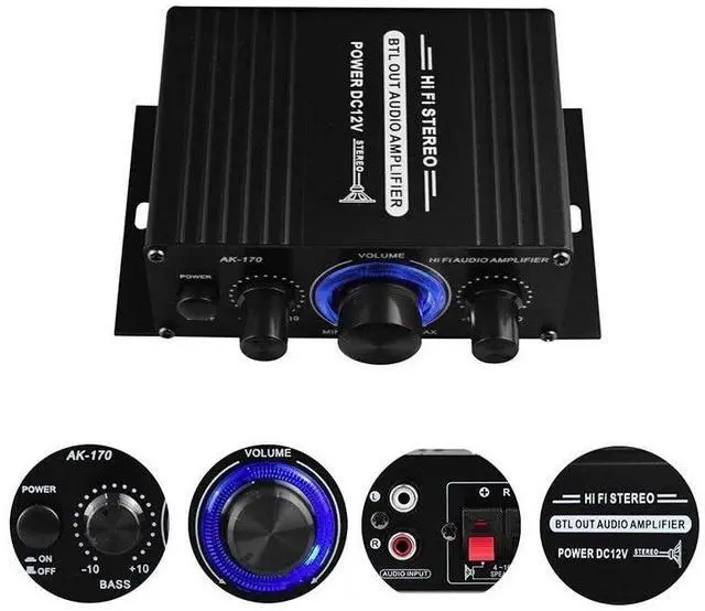 Alt view image 3 of 7 - 400W 12V 2 Channel Powerful Stereo Audio Power Amplifier HiFi Bass Amp Car Home