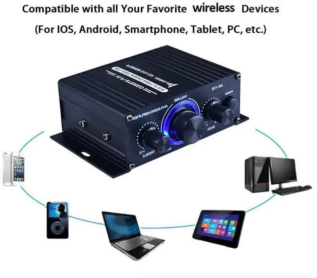 Alt view image 7 of 7 - 400W 12V 2 Channel Powerful Stereo Audio Power Amplifier HiFi Bass Amp Car Home