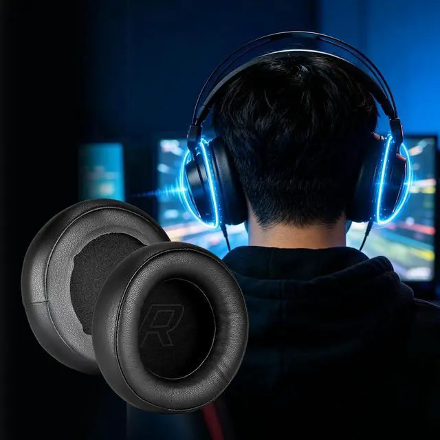 Alt view image 5 of 6 - Replacement Ear Pads for 1More Spearhead VR H1005 H1006 PRO Headphone Earpads H1707 Earpads Cushion Ear Pads Pillow (Black Protein Leather)