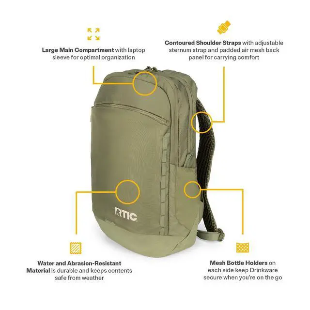 Alt view image 3 of 7 - Road Trip Backpack Bag for Hiking, Travel, Computer, Business, Work, Commuting, Men, Women, Adults, Large, with Laptop Sleeve, Olive & Beach