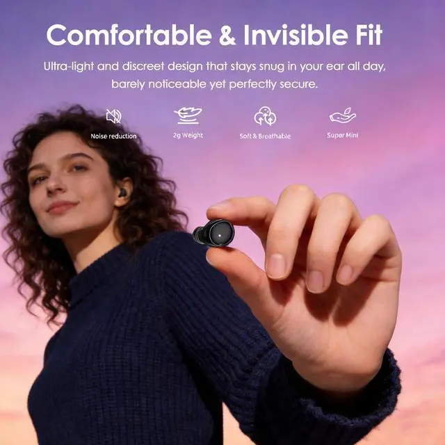 Alt view image 2 of 6 - Mini Invisible Earbuds, Wireless Sleep Earbuds for Sleeping, Small Flat Hidden Earbuds for Side Sleepers, Discreet in-Ear Headphones for Small Ear Canals, Women & Work (Black)