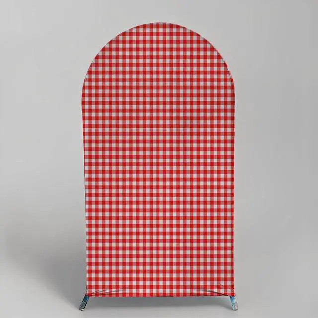 Alt view image 6 of 6 - Red-and-White-Checkered Arch Backdrop Cover Kids Red Farm Parties Chiara Backdrops Decorations Arched Wall Covers Stands Display Props Farm Banner GX233 2.5ft * 6ft
