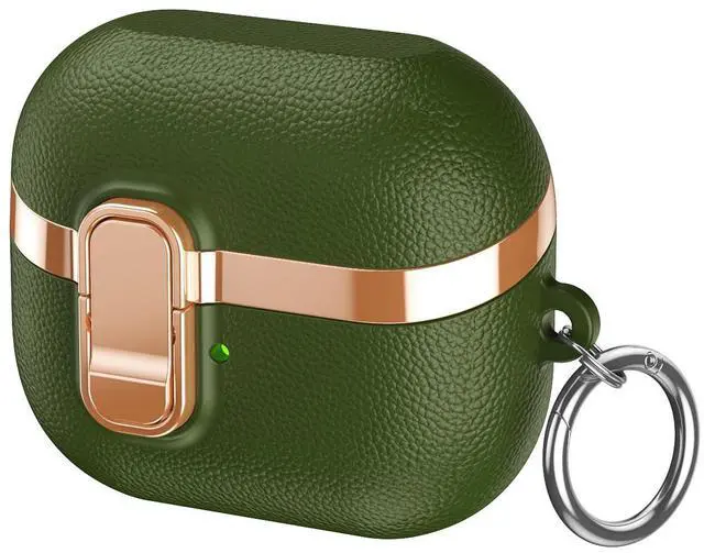 Main image of Electroplated Leather-Look TPU Case for Galaxy Buds 3/3 Pro/3 FE - Safety Lock clamp & Durable Shock Absorption (Green)