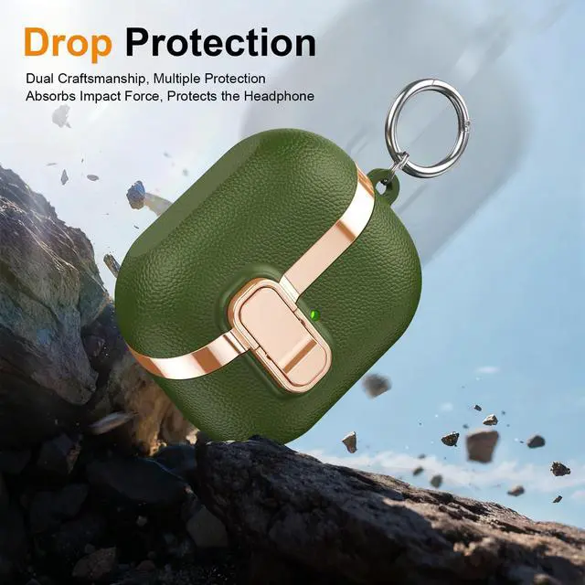 Alt view image 6 of 6 - Electroplated Leather-Look TPU Case for Galaxy Buds 3/3 Pro/3 FE - Safety Lock clamp & Durable Shock Absorption (Green)