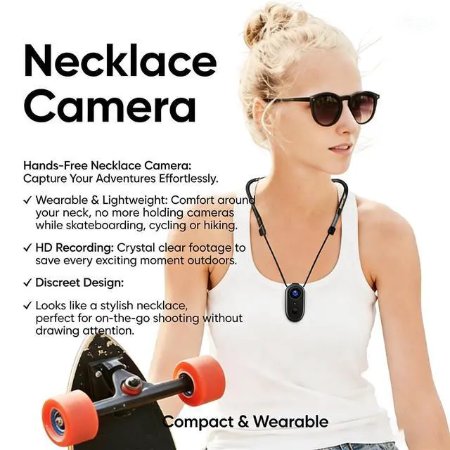 Alt view image 2 of 7 - 4K Magnetic POV HD Body Camera,Magnetic Necklace Camera for Motorcycle,Wearable Wide Hands-Free Sports Cameras,Compact Thumb Mini Cameras,for Motorcycle,Bike,Travel and Pet Walk (128G 4K Black)
