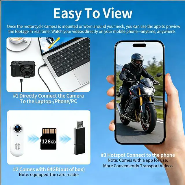 Alt view image 6 of 7 - 4K Magnetic POV HD Body Camera,Magnetic Necklace Camera for Motorcycle,Wearable Wide Hands-Free Sports Cameras,Compact Thumb Mini Cameras,for Motorcycle,Bike,Travel and Pet Walk (128G 4K Black)