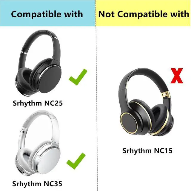 Alt view image 2 of 7 - NC25 Ear Pads Ear Cushions Memory Foam Replacement Compatible with Srhythm Version NC25 NC35 Headphone (Protein Leather Earpads)
