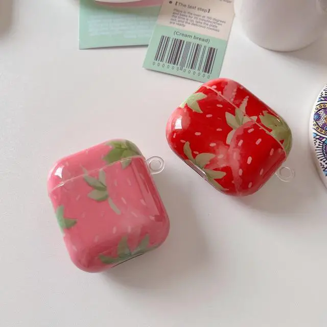 Alt view image 3 of 6 - for AirPods 4th Generation Case with 3D Strawberries Keychain,Classic Kawaii Strawberry Print Aesthetics Fruit Pattern Shockproof Protective Cover Girly Gift for Girls Women - Airpods 4 Pink