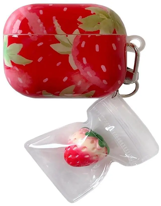 Main image of for AirPods 4th Generation Case with 3D Strawberries Keychain,Classic Kawaii Strawberry Print Aesthetics Fruit Pattern Shockproof Protective Cover Girly Gift for Girls Women - Airpods 4 Red