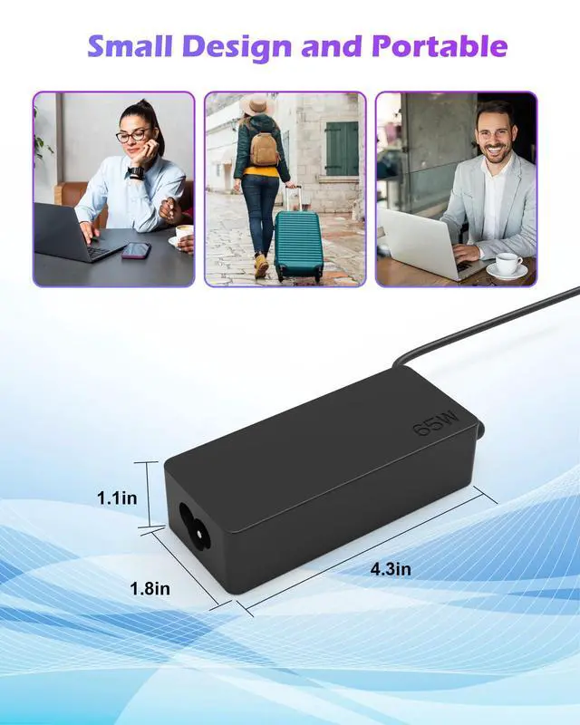 Alt view image 4 of 7 - Universal 65W USB-C Laptop Charger fits for Lenovo/Dell/HP Samsung Asus | for ThinkPad/ Yoga, Latitude/ Chromebook, Computer Charger USB C for Spectre/ Envy X360, for LG Gram Type C AC Power Adapter