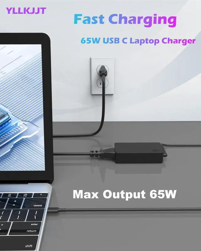 Alt view image 2 of 7 - Universal 65W USB-C Laptop Charger fits for Lenovo/Dell/HP Samsung Asus | for ThinkPad/ Yoga, Latitude/ Chromebook, Computer Charger USB C for Spectre/ Envy X360, for LG Gram Type C AC Power Adapter
