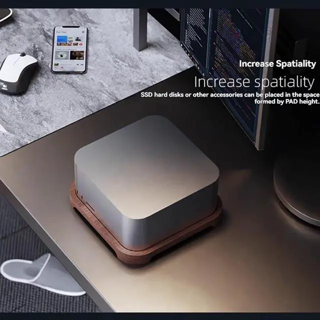 Alt view image 5 of 7 - Walnut Stand for Mac Studio M2 / M2 Max / M2 Ultra, Desktop Cooling Bracket with Dust Filter, Heat Dissipation Riser Compatible with Mac Studio Laptop