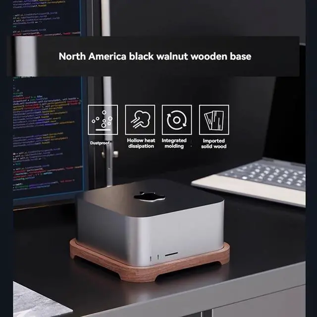 Alt view image 4 of 7 - Walnut Stand for Mac Studio M2 / M2 Max / M2 Ultra, Desktop Cooling Bracket with Dust Filter, Heat Dissipation Riser Compatible with Mac Studio Laptop