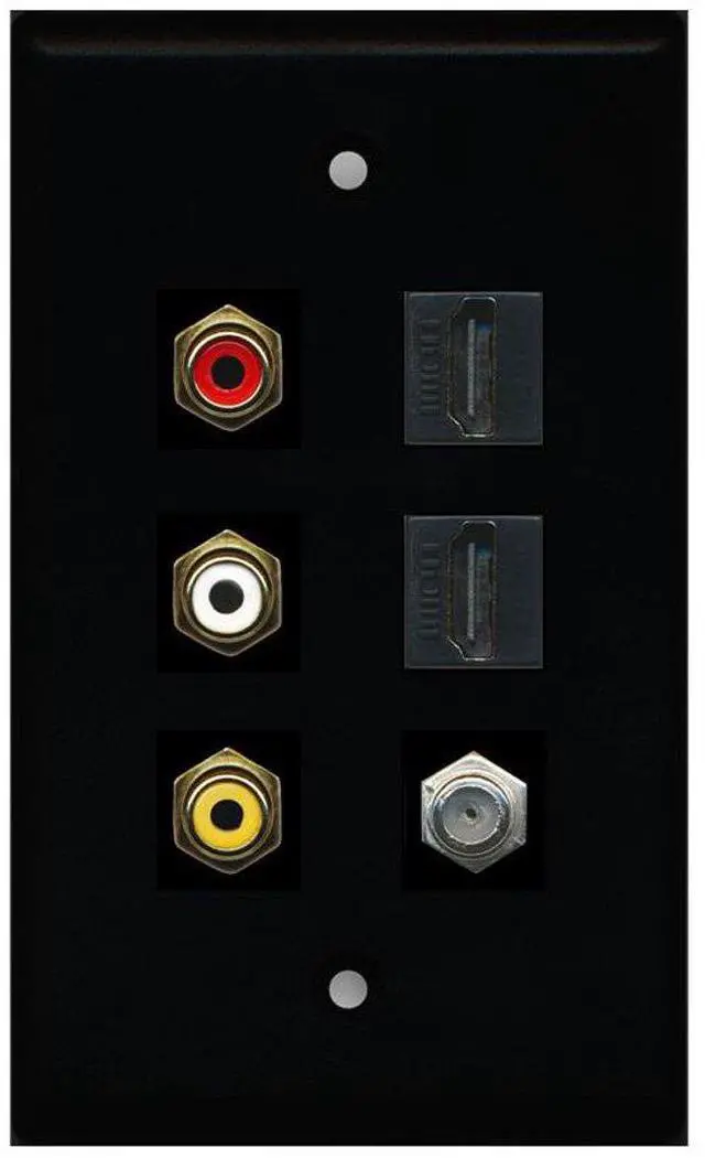 Main image of 3 x RCA - 2 X HDMI and 1 x Coax Cable TV Port Wall Plate - Black