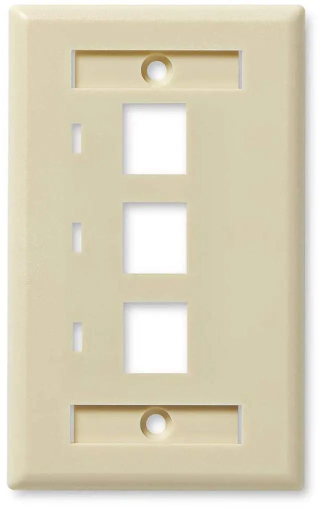 Main image of Keystone Jack Wall Plate 3-Port, Low Profile, Single Gang, Ivory, 10-Pack