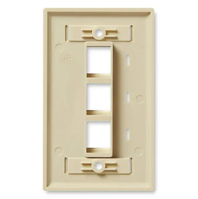 Alt view image 2 of 4 - Keystone Jack Wall Plate 3-Port, Low Profile, Single Gang, Ivory, 10-Pack