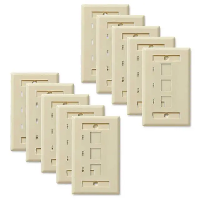 Alt view image 3 of 4 - Keystone Jack Wall Plate 3-Port, Low Profile, Single Gang, Ivory, 10-Pack