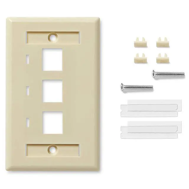 Alt view image 4 of 4 - Keystone Jack Wall Plate 3-Port, Low Profile, Single Gang, Ivory, 10-Pack