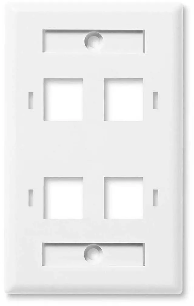 Main image of Keystone Jack Wall Plate 4-Port, Low Profile, Single Gang, White, 10-Pack