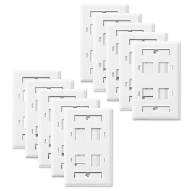 Alt view image 3 of 4 - Keystone Jack Wall Plate 4-Port, Low Profile, Single Gang, White, 10-Pack