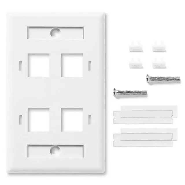 Alt view image 4 of 4 - Keystone Jack Wall Plate 4-Port, Low Profile, Single Gang, White, 10-Pack