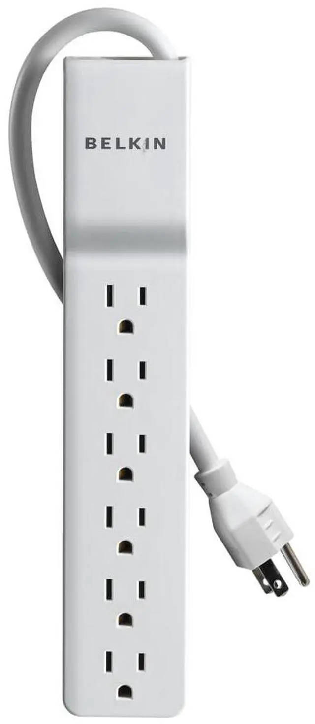 Main image of BE106000 6-Outlet Commercial Power Strip Surge Protector with 10-Foot Power Cord, 700 Joules (BE106000-10) | durable ABS housing, straight plug, long-reach cord, home office, desktop computer, TV