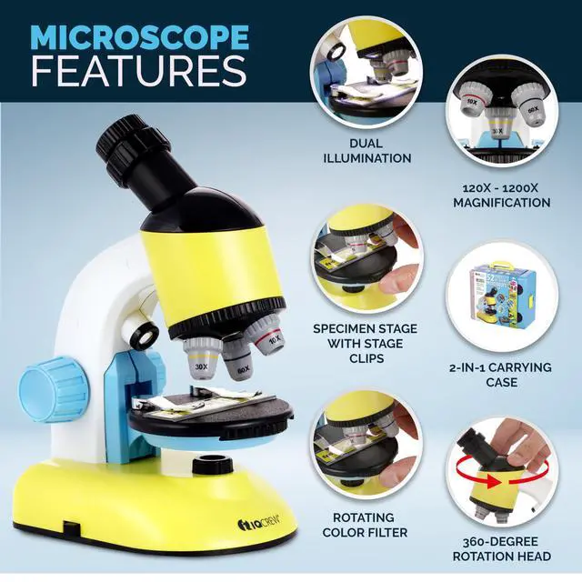Alt view image 3 of 7 - M44-KT 1200X Compound Starter Microscope Kit w/Dual LED | 100X-1200X Magnification Range Compound Biological Microscope Built-In LED Illumination Built-In Condenser