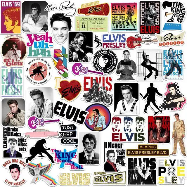 Main image of Elvis Presley 50 Vinyl Stickers Waterproof Die-Cut Decals Laptop Scrapbook