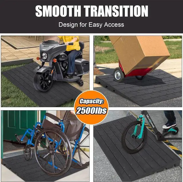 Alt view image 4 of 7 - Car Driveway Rubber Curb Ramps Heavy Duty Threshold Gutter Slope Ramp 3 Inch High Cable Cover, Water Channel for Drainage, Curbside Bridge Ramp for Loading Dock Garage Sidewalk