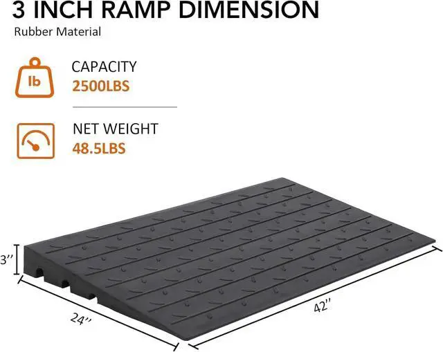 Alt view image 5 of 7 - Car Driveway Rubber Curb Ramps Heavy Duty Threshold Gutter Slope Ramp 3 Inch High Cable Cover, Water Channel for Drainage, Curbside Bridge Ramp for Loading Dock Garage Sidewalk