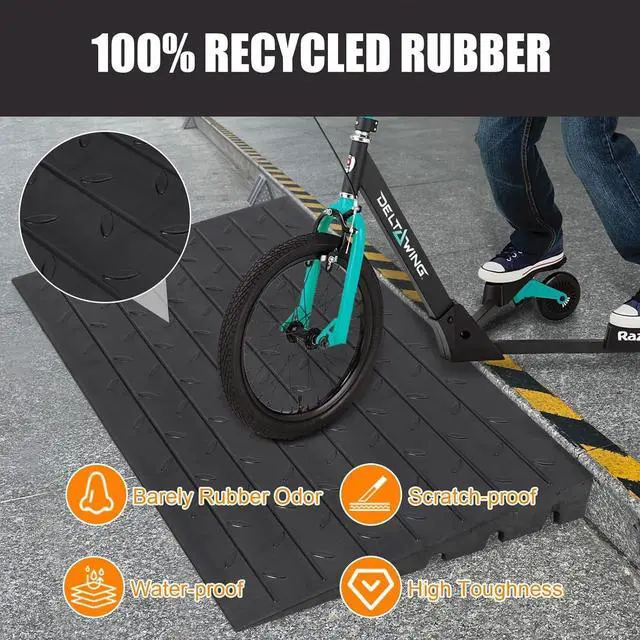 Alt view image 7 of 7 - Car Driveway Rubber Curb Ramps Heavy Duty Threshold Gutter Slope Ramp 3 Inch High Cable Cover, Water Channel for Drainage, Curbside Bridge Ramp for Loading Dock Garage Sidewalk