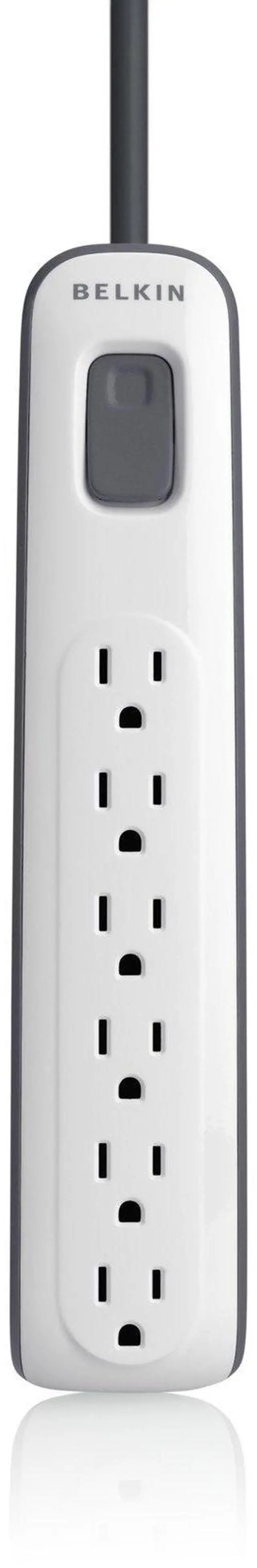 Main image of 6-Outlet Surge Protector Power Strip, 600J, 4ft Cord, Straight Plug | flame-retardant housing, compact straight plug, home office, desktop computer, TV, gaming setup