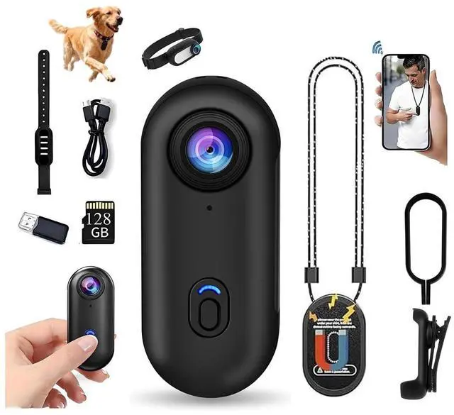 Main image of 4K HD Mini WIFI Action Camera, Thumb-Sized POV Portable Body Camera,Wearable Sport Cam,with Magnetic Lanyard,360°Rotatable Clip, Suitable for Cycling, Motorcycle, Pets, and Vlogging (1080p-blk-128g)