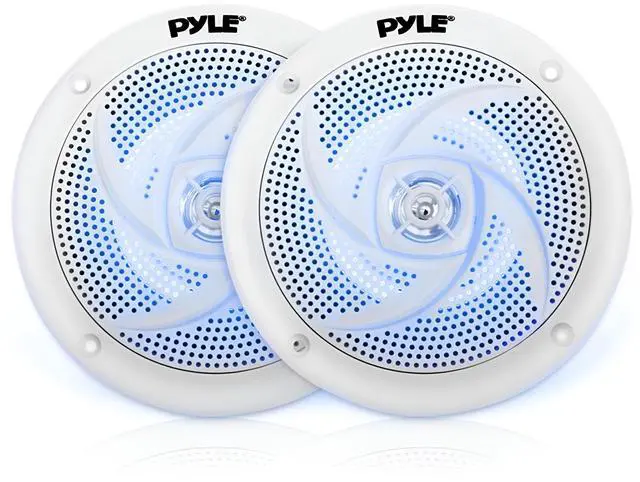 Main image of Marine Speakers - 4 Inch 2 Way Waterproof and Weather Resistant Outdoor Audio Stereo Sound System with LED Lights, 100 Watt Power and Low Profile Slim Style - 1 Pair (White)