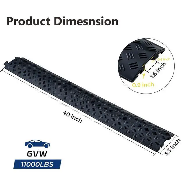 Alt view image 2 of 7 - Heavy Duty Cord Cover 2 Pack 40 Inch Cable Protector Ramp 8800 lbs, Outdoor Floor Wire Cover with 1.6" Wide Channel, Modular Interlocking Anti Trip Cable Ramp for Driveway Sidewalk Garage(Black)